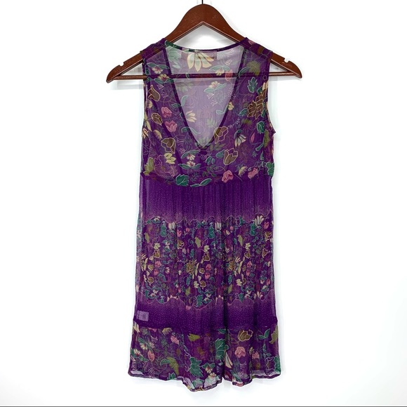 Urban Outfitters Kimchi & Blue Sheer Silk Floral Sleeveless V-Neck Tunic Blouse - Picture 2 of 16